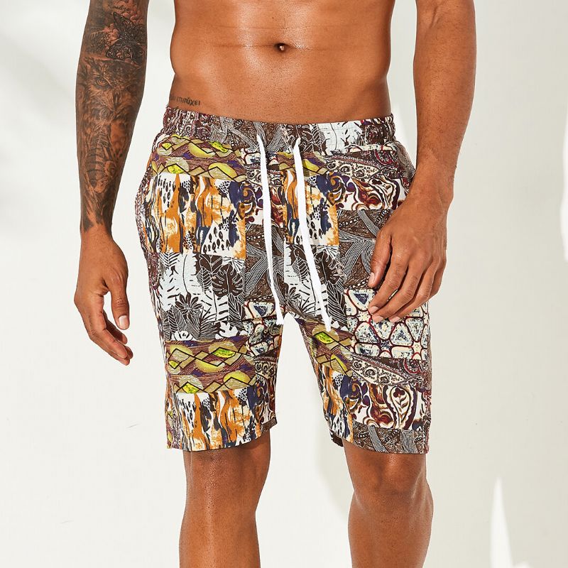 Pantalones Cortos De Verano De Playa Holgados Con Cintura Elástica Con Estampado Colorido De Vacaciones Para Hombre