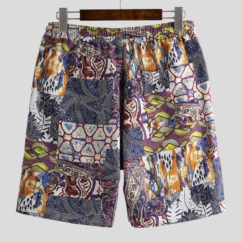 Pantalones Cortos De Verano De Playa Holgados Con Cintura Elástica Con Estampado Colorido De Vacaciones Para Hombre