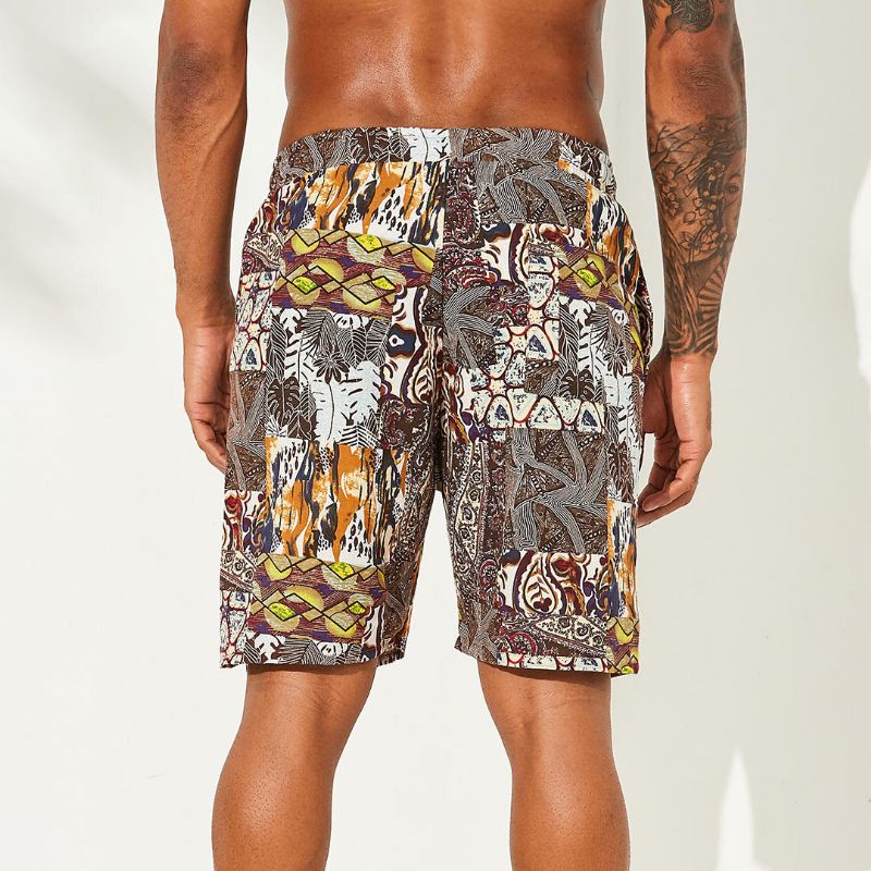 Pantalones Cortos De Verano De Playa Holgados Con Cintura Elástica Con Estampado Colorido De Vacaciones Para Hombre