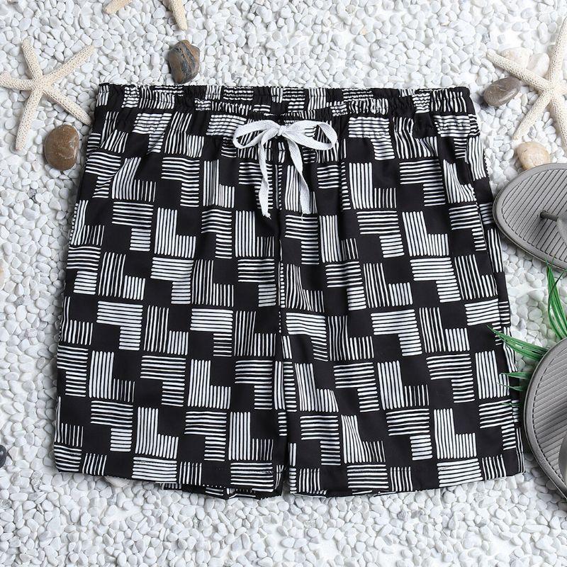 Shorts De Baño Hawaianos Con Cordón De Rayas De Colores Para Hombre