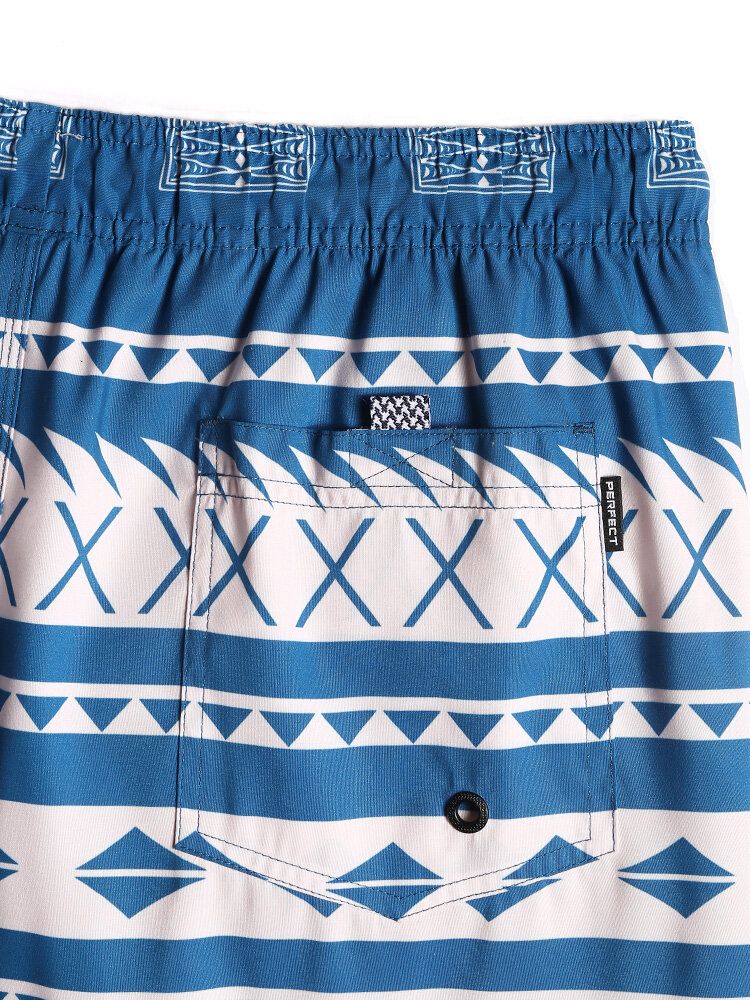 Shorts De Playa Con Cintura Con Cordón Y Estampado Geográfico Vintage De Secado Rápido Para Hombre