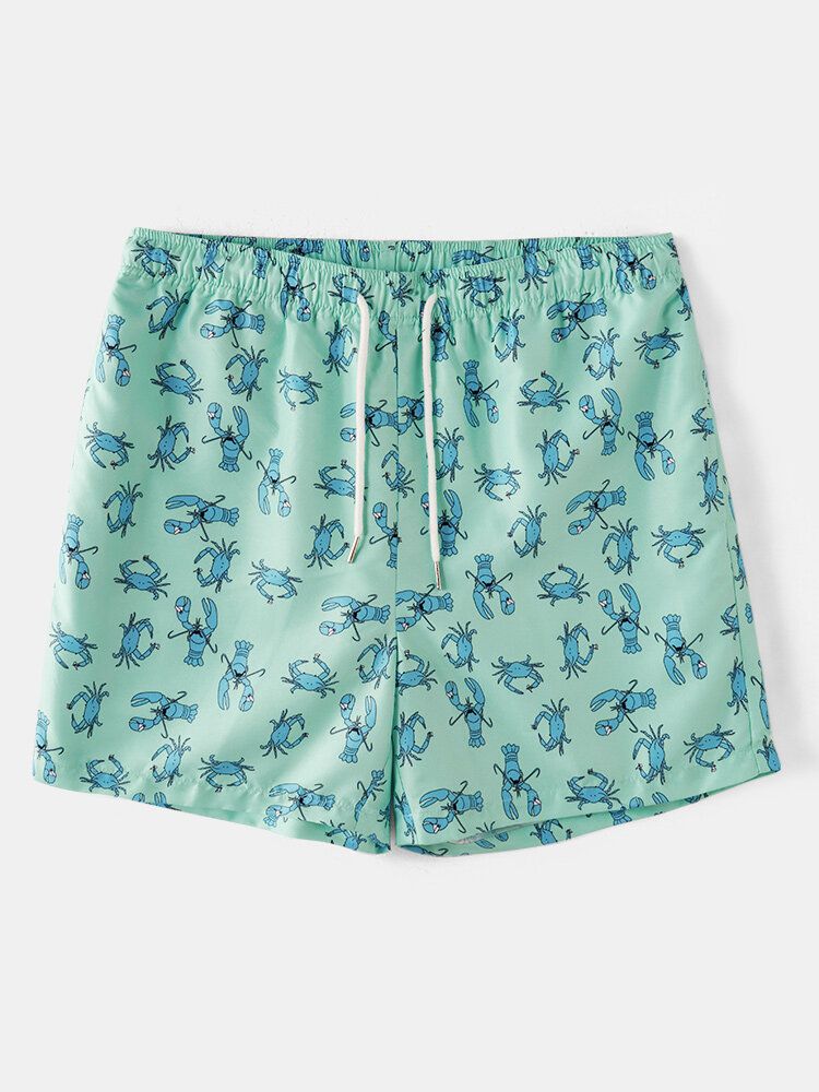 Shorts De Playa Con Cintura Elástica Con Estampado De Dibujos Animados De Carbohidratos Para Hombre