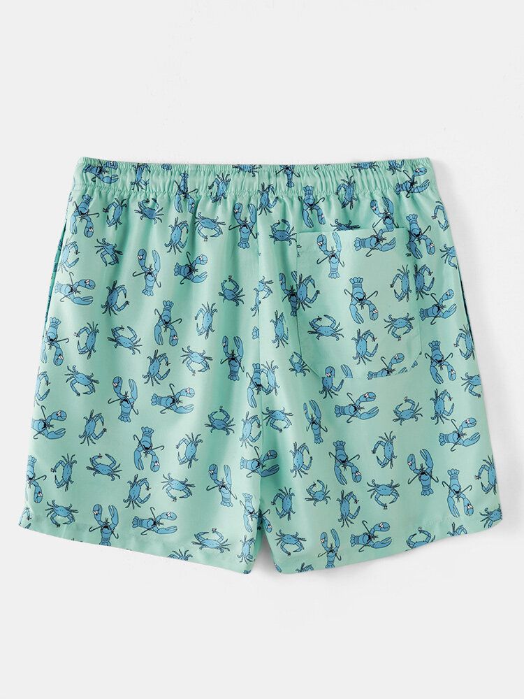 Shorts De Playa Con Cintura Elástica Con Estampado De Dibujos Animados De Carbohidratos Para Hombre