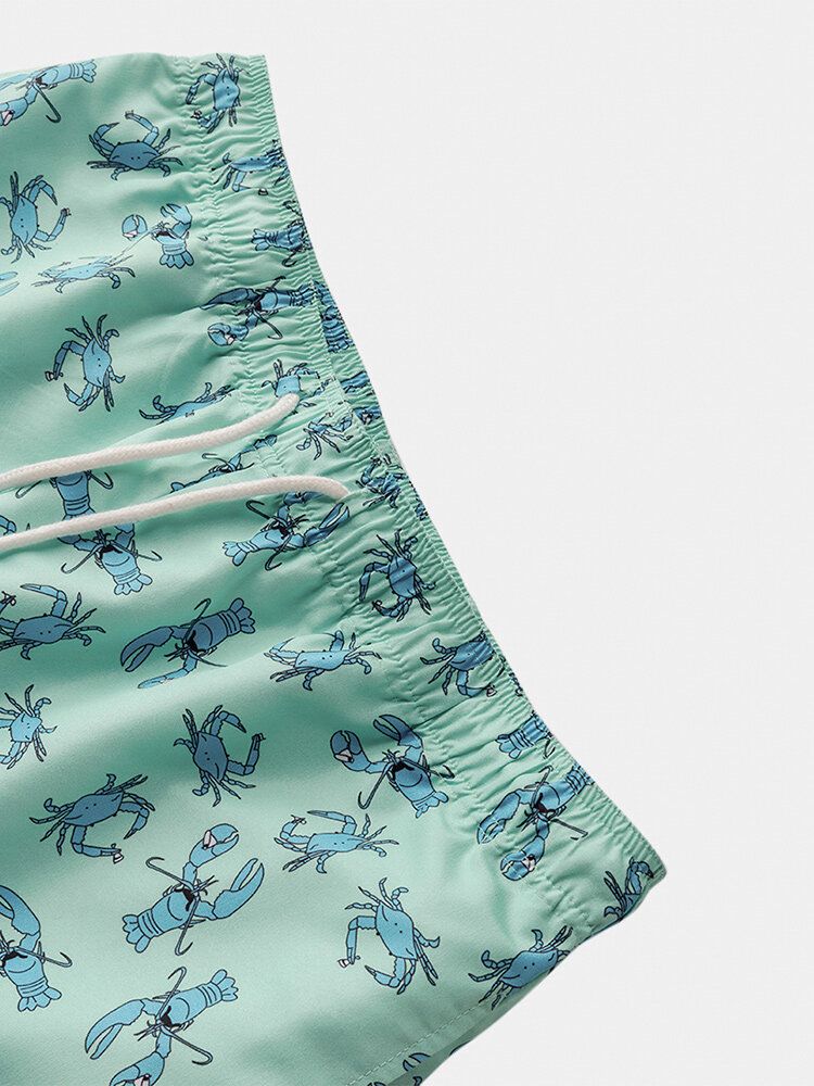 Shorts De Playa Con Cintura Elástica Con Estampado De Dibujos Animados De Carbohidratos Para Hombre