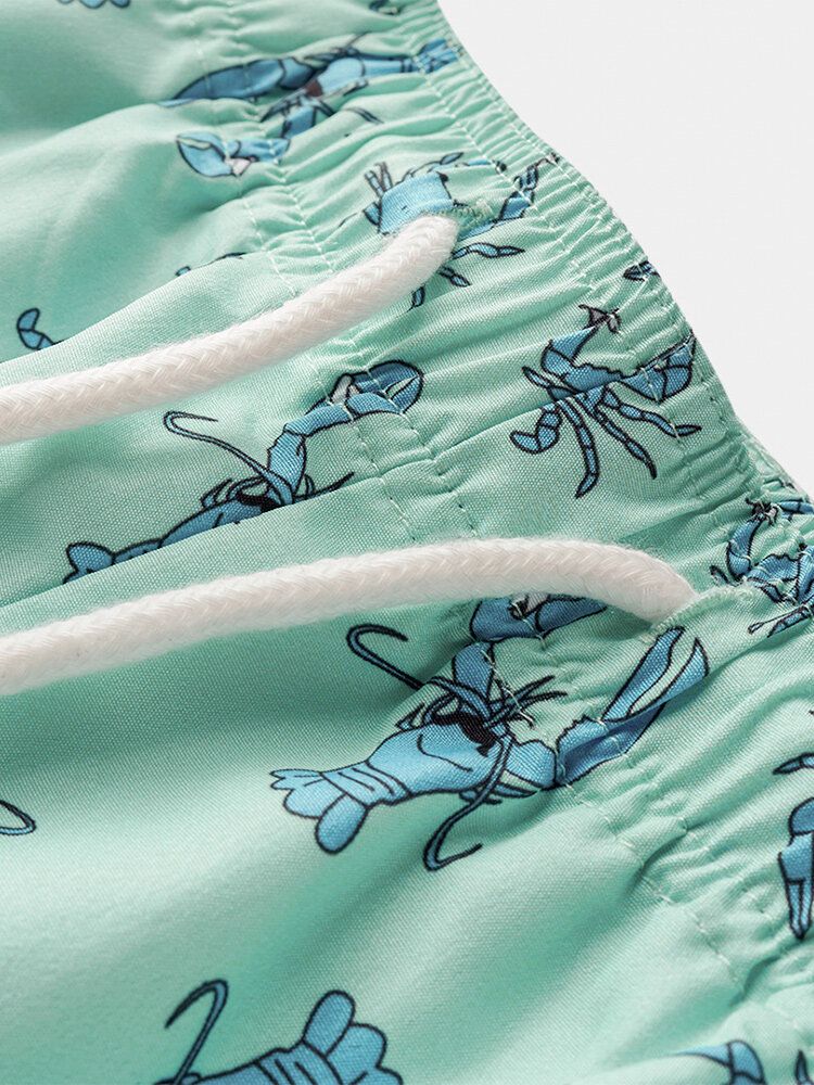 Shorts De Playa Con Cintura Elástica Con Estampado De Dibujos Animados De Carbohidratos Para Hombre