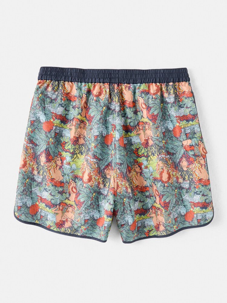 Shorts De Playa Con Cintura Elástica Con Estampado De Esculturas Para Hombre