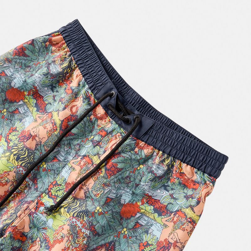 Shorts De Playa Con Cintura Elástica Con Estampado De Esculturas Para Hombre