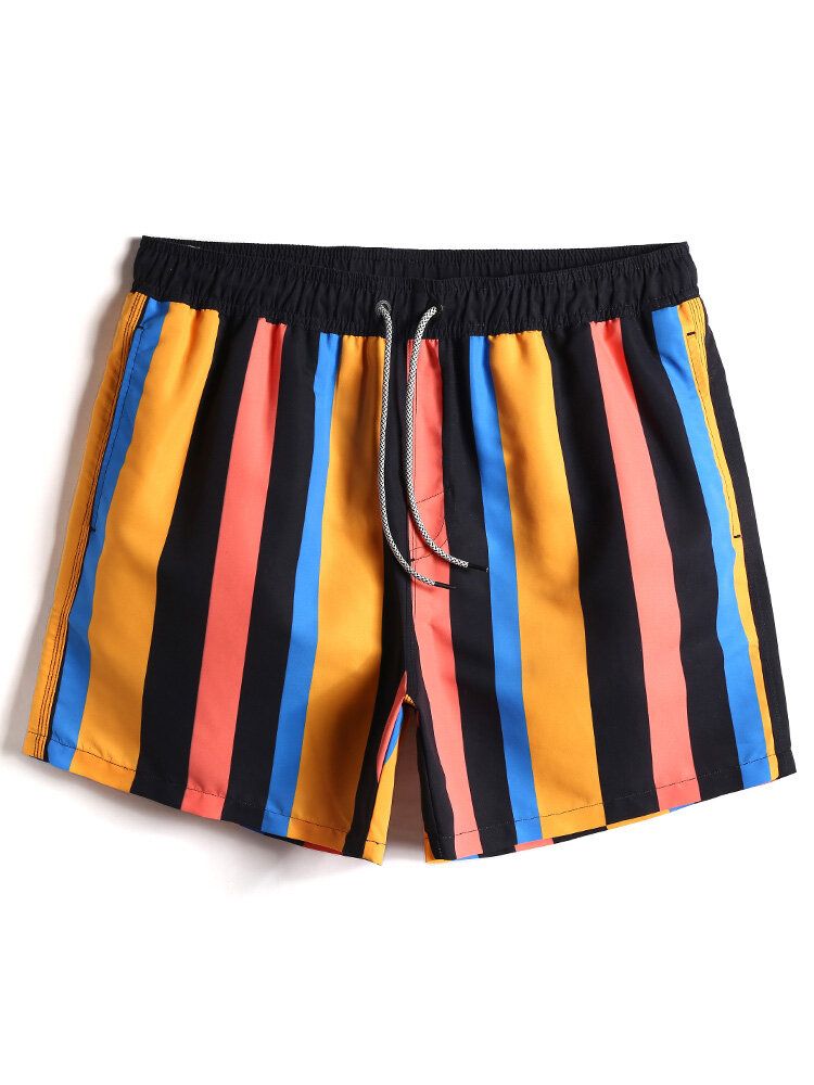 Shorts De Playa Con Cordón De Rayas Anchas De Colores De Secado Rápido Para Hombre