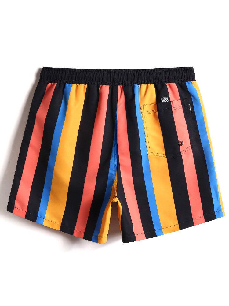 Shorts De Playa Con Cordón De Rayas Anchas De Colores De Secado Rápido Para Hombre