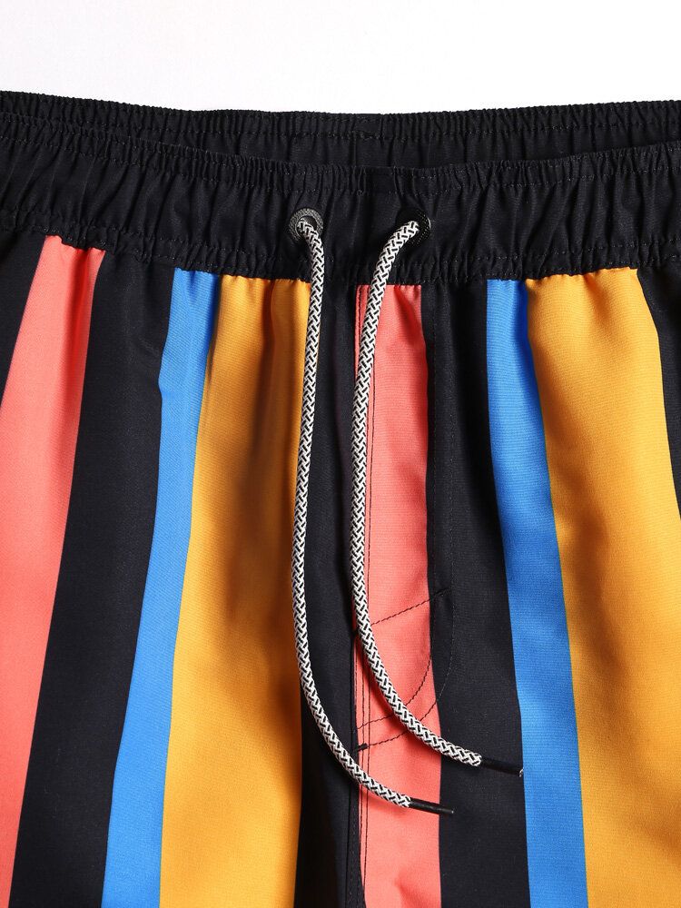 Shorts De Playa Con Cordón De Rayas Anchas De Colores De Secado Rápido Para Hombre