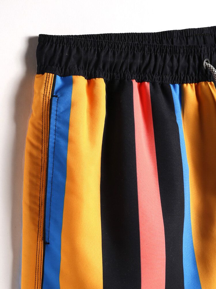 Shorts De Playa Con Cordón De Rayas Anchas De Colores De Secado Rápido Para Hombre