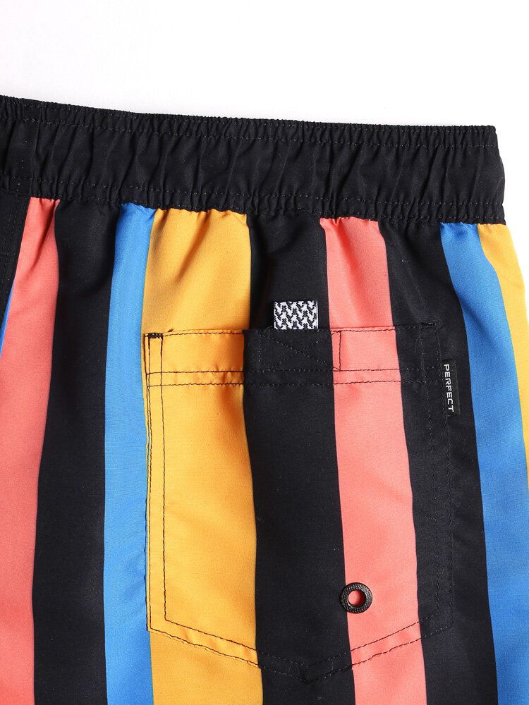 Shorts De Playa Con Cordón De Rayas Anchas De Colores De Secado Rápido Para Hombre