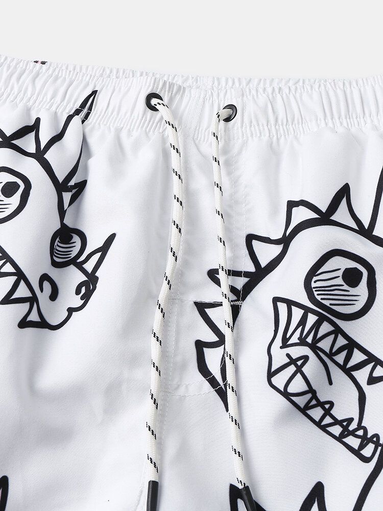 Shorts De Playa Con Cordón De Secado Rápido Con Estampado De Dinosaurio De Dibujos Animados Para Hombre