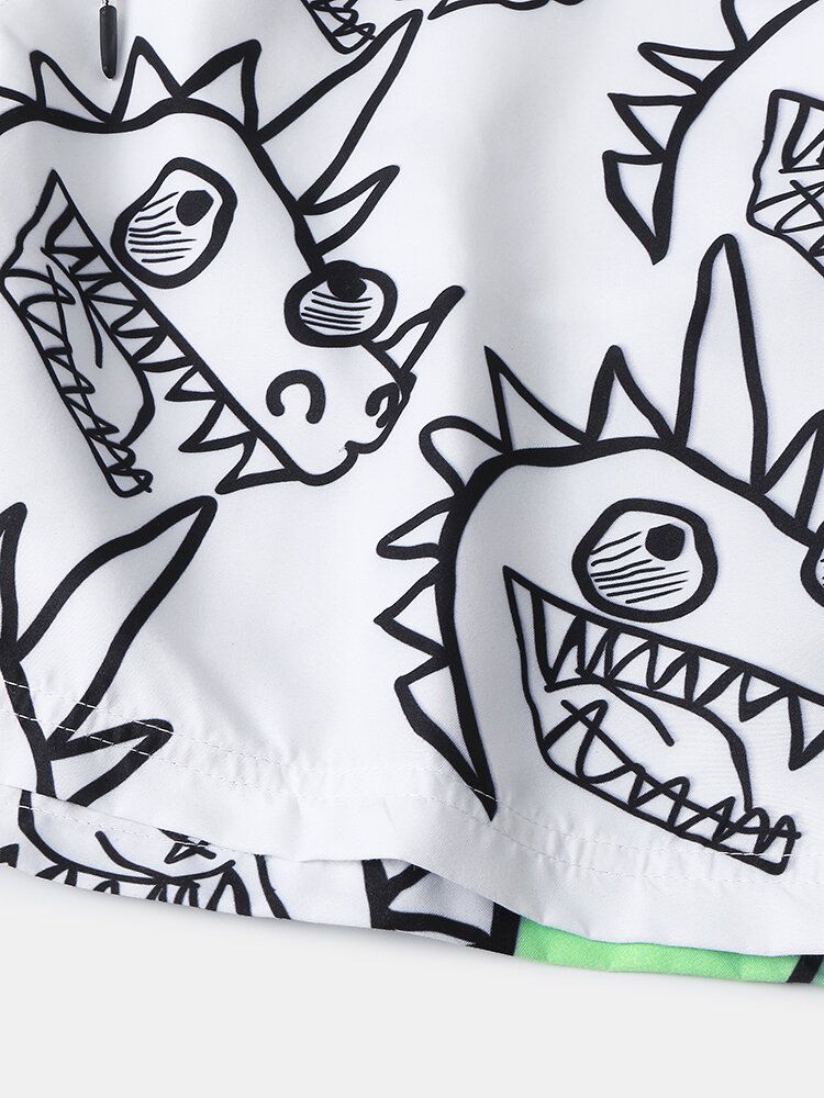 Shorts De Playa Con Cordón De Secado Rápido Con Estampado De Dinosaurio De Dibujos Animados Para Hombre