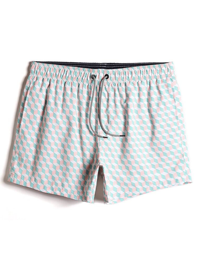 Shorts De Playa Con Cordón De Secado Rápido Y Estampado Geográfico Para Hombre