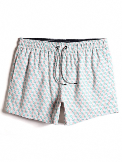 Shorts De Playa Con Cordón De Secado Rápido Y Estampado Geográfico Para Hombre