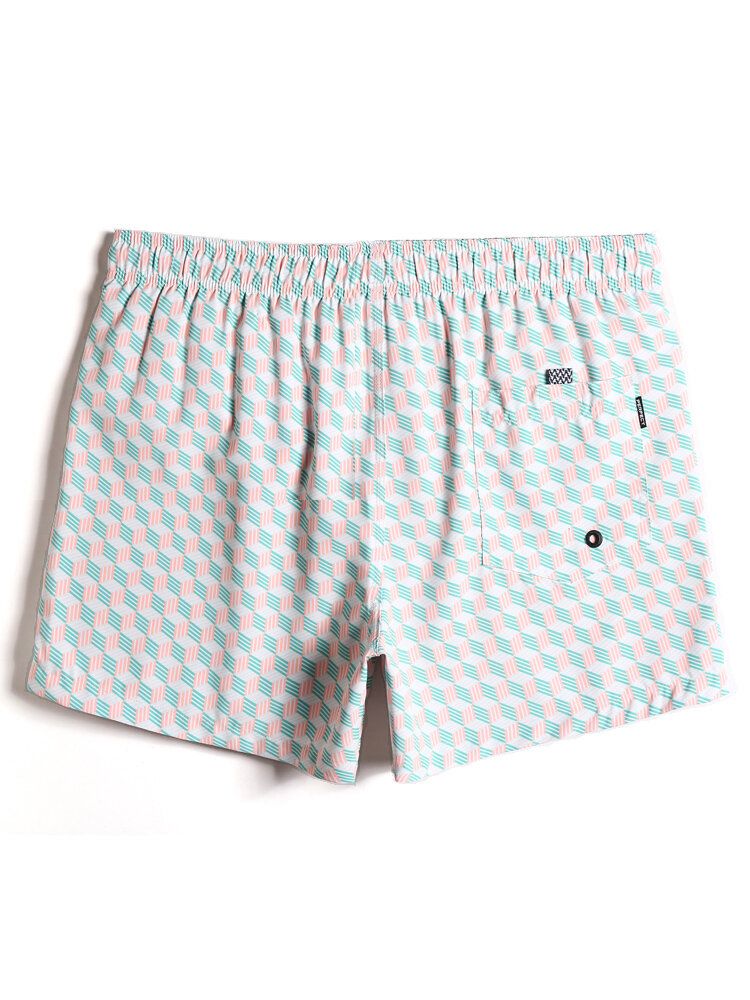 Shorts De Playa Con Cordón De Secado Rápido Y Estampado Geográfico Para Hombre