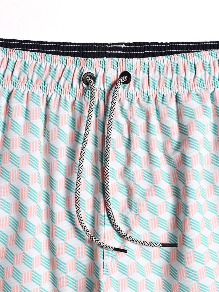 Shorts De Playa Con Cordón De Secado Rápido Y Estampado Geográfico Para Hombre