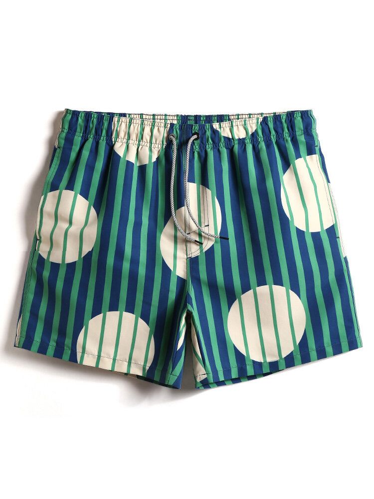 Shorts De Playa Con Cordón De Secado Rápido Y Rayas Para Hombre