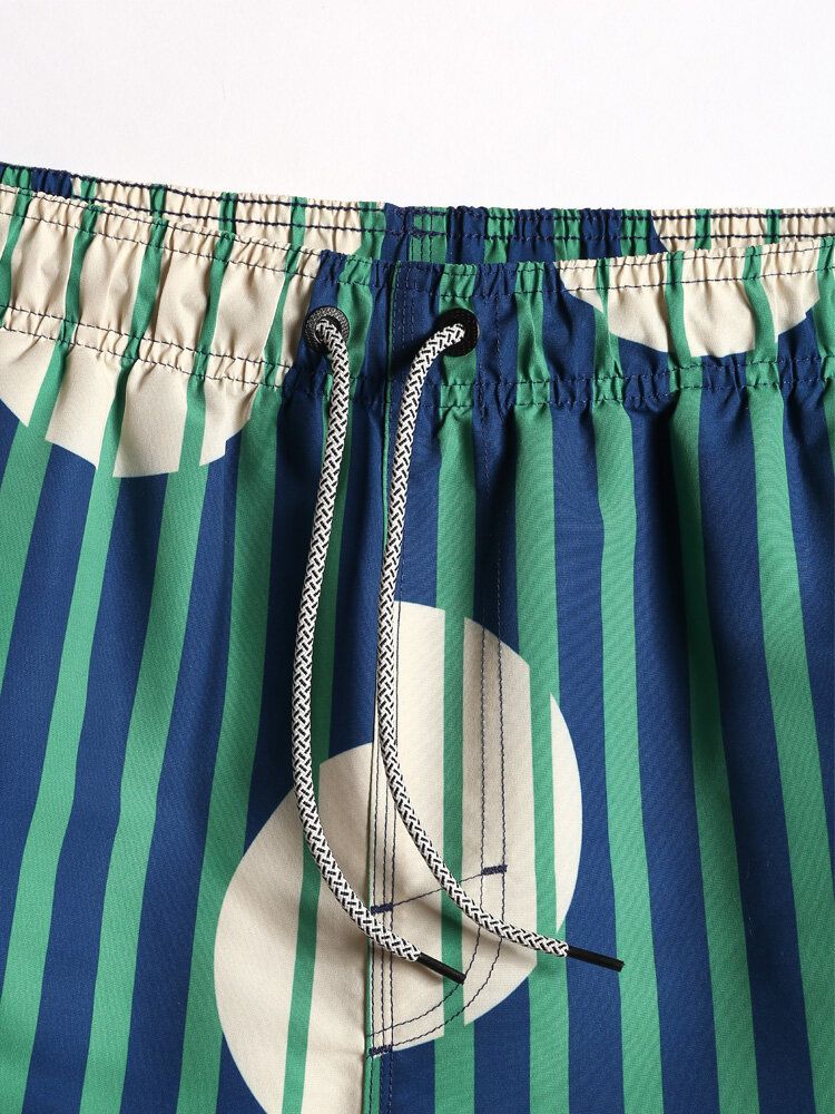 Shorts De Playa Con Cordón De Secado Rápido Y Rayas Para Hombre