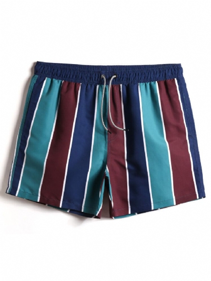 Shorts De Playa Con Cordón De Secado Rápido Y Rayas Para Hombre Con Bolsillo