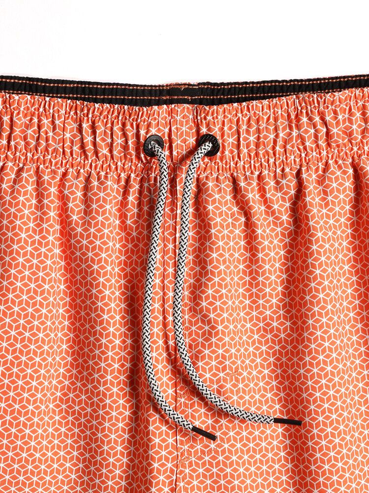 Shorts De Playa Con Cordón Y Estampado Geográfico De Secado Rápido Para Hombre