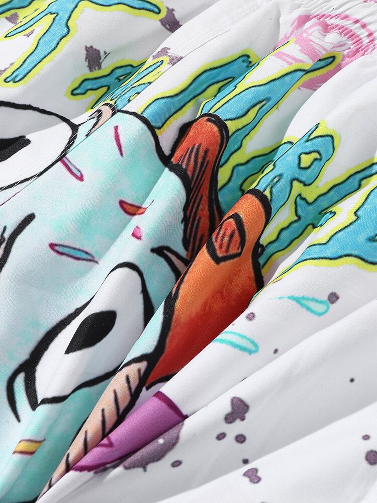 Shorts De Playa Con Cordón Y Estampado De Graffiti De Dibujos Animados De Secado Rápido Para Hombre Con Bolsillo