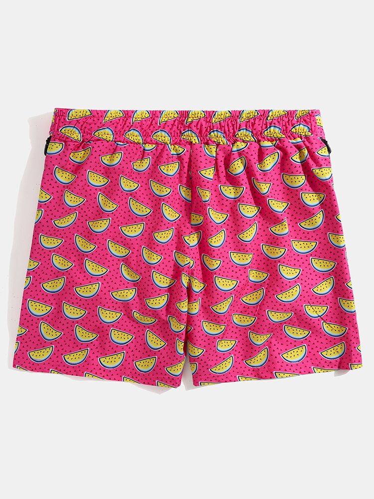 Shorts De Playa Con Cordón Y Forro De Malla Con Estampado De Frutas Para Hombre Con Bolsillo