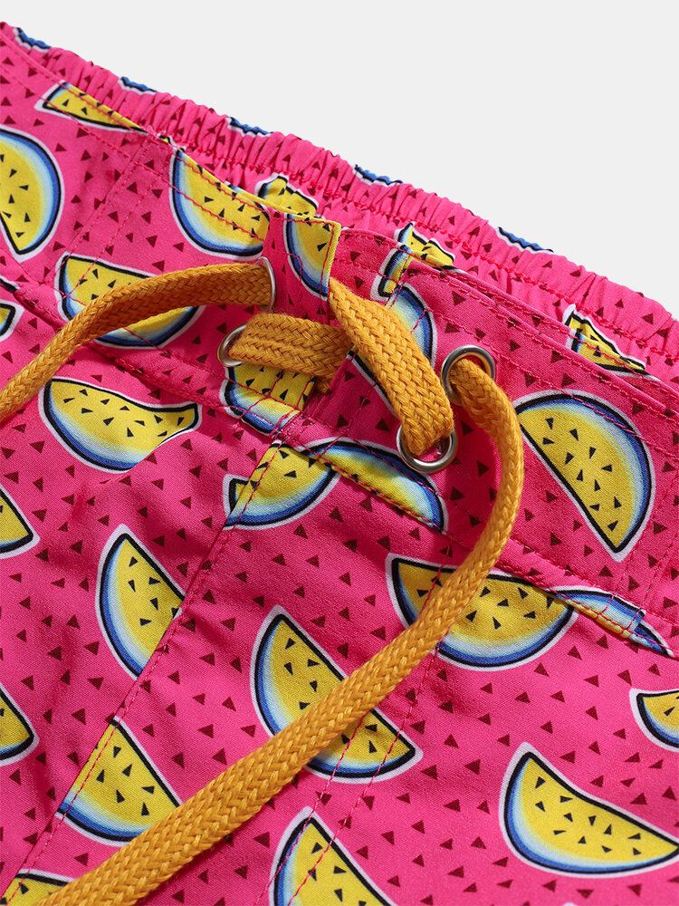 Shorts De Playa Con Cordón Y Forro De Malla Con Estampado De Frutas Para Hombre Con Bolsillo