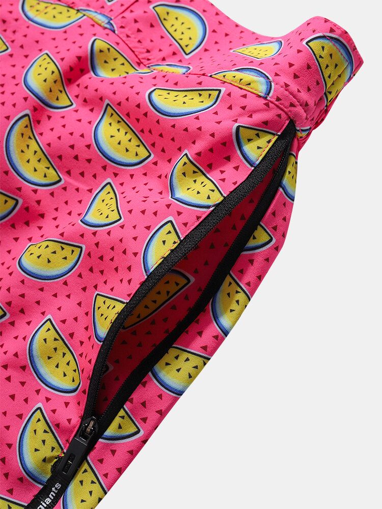 Shorts De Playa Con Cordón Y Forro De Malla Con Estampado De Frutas Para Hombre Con Bolsillo