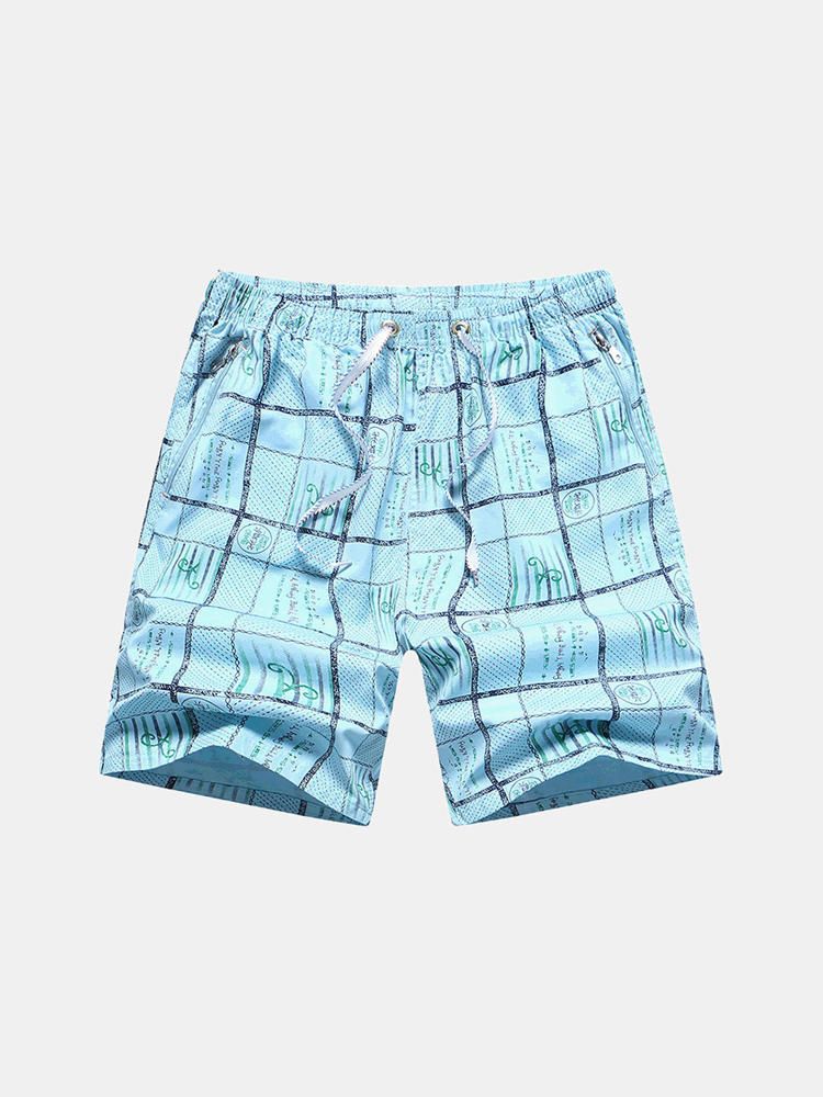 Traje De Baño De Verano Estampado A Cuadros Para Hombre Pantalones Cortos De Playa De Tabla Informal Sueltos Transpirables De Secado Rápido Finos