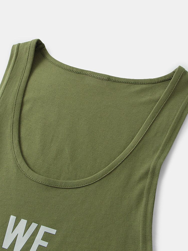 5 Colores Algodón Para Hombre Texto Transpirable Estampado Sin Mangas Fitness Workout Tank Tops