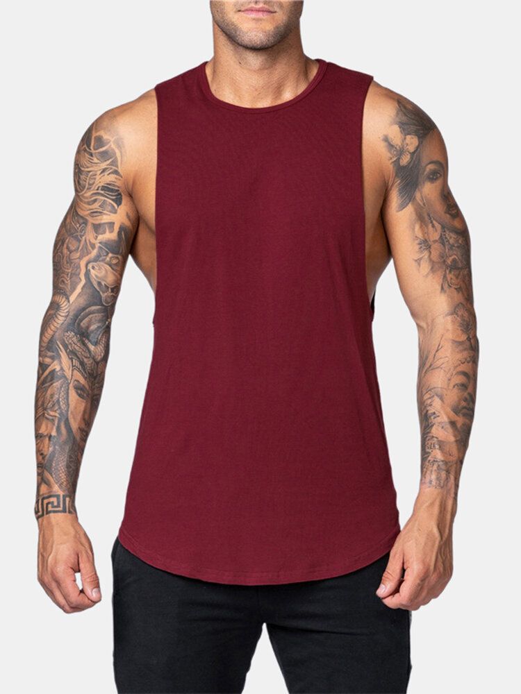 5 Colores Algodón Transpirable Color Sólido Para Hombre Sin Mangas Fitness Entrenamiento Camisetas Sin Mangas