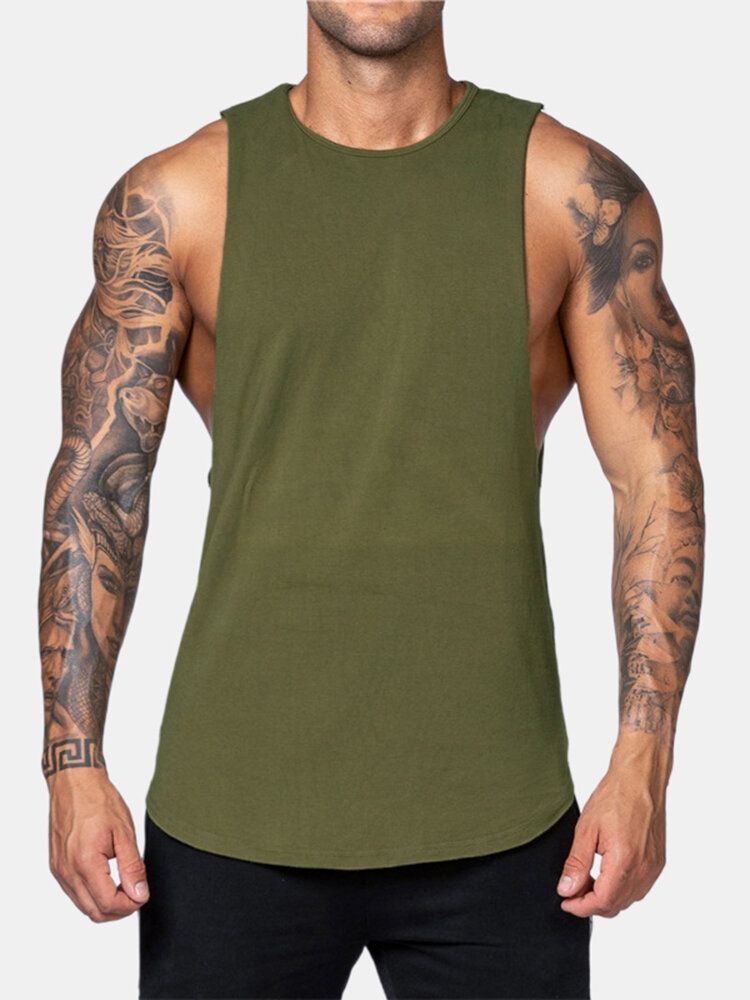 5 Colores Algodón Transpirable Color Sólido Para Hombre Sin Mangas Fitness Entrenamiento Camisetas Sin Mangas