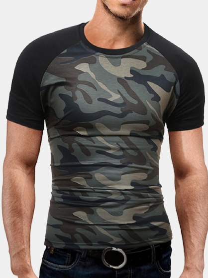 Camiseta De Camuflaje De Moda De Ocio De Verano Camiseta De Manga Corta De Manga Raglán Para Hombre Camisetas