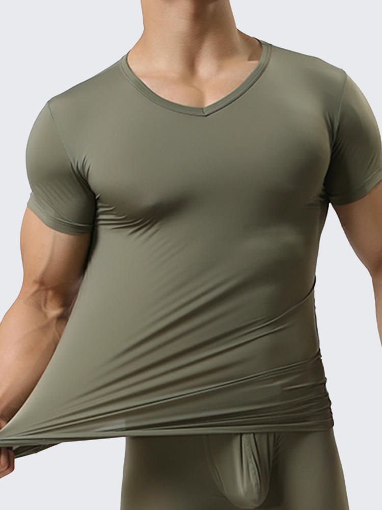 Camiseta Deportiva Para Hombre Camisetas Sexis Color Puro Culturismo Elástico Cómodo Camiseta