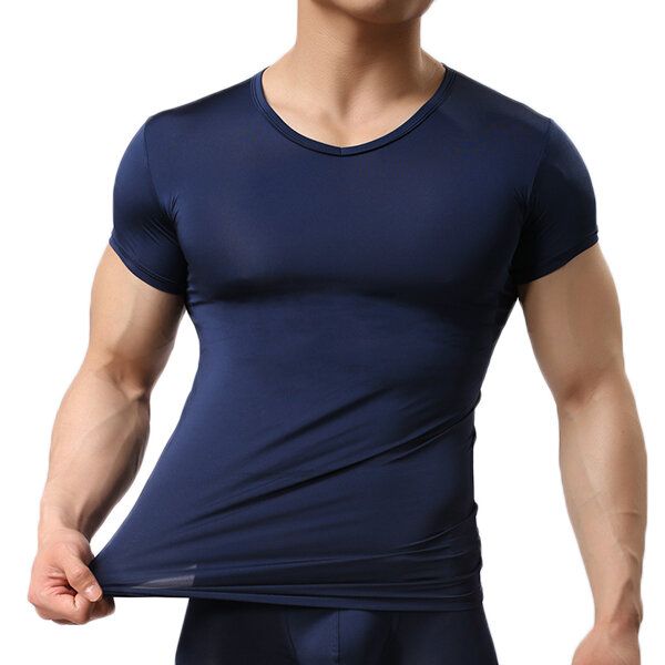 Camiseta Deportiva Para Hombre Camisetas Sexis Color Puro Culturismo Elástico Cómodo Camiseta