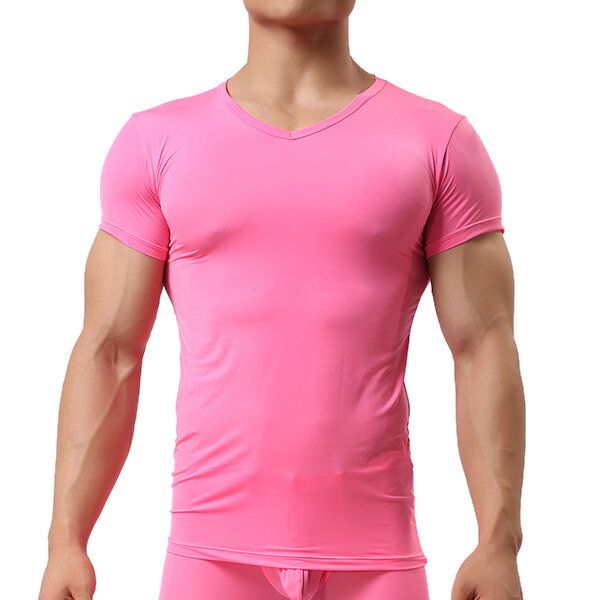 Camiseta Deportiva Para Hombre Camisetas Sexis Color Puro Culturismo Elástico Cómodo Camiseta