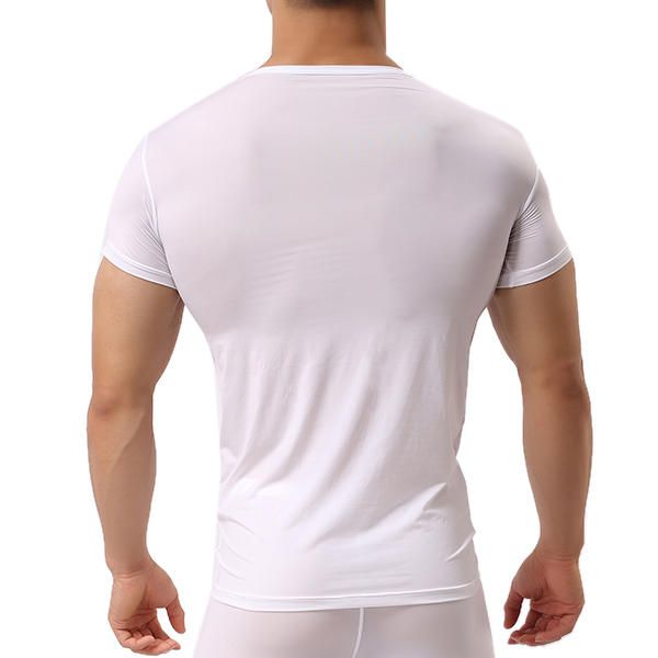 Camiseta Deportiva Para Hombre Camisetas Sexis Color Puro Culturismo Elástico Cómodo Camiseta