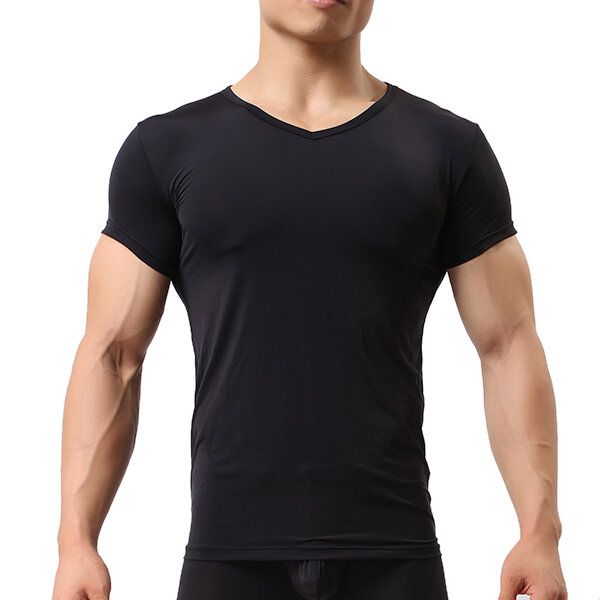 Camiseta Deportiva Para Hombre Camisetas Sexis Color Puro Culturismo Elástico Cómodo Camiseta