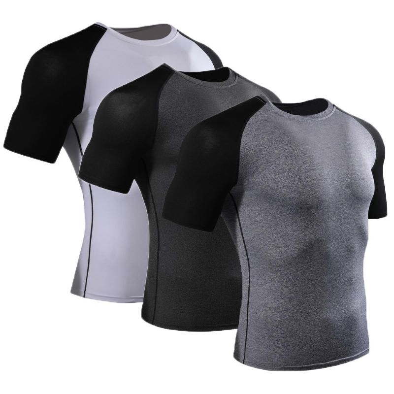 Camiseta De Fitness Ajustada De Manga Corta Para Hombre Camisetas Deportivas De Secado Rápido Elásticas Para Correr Tops