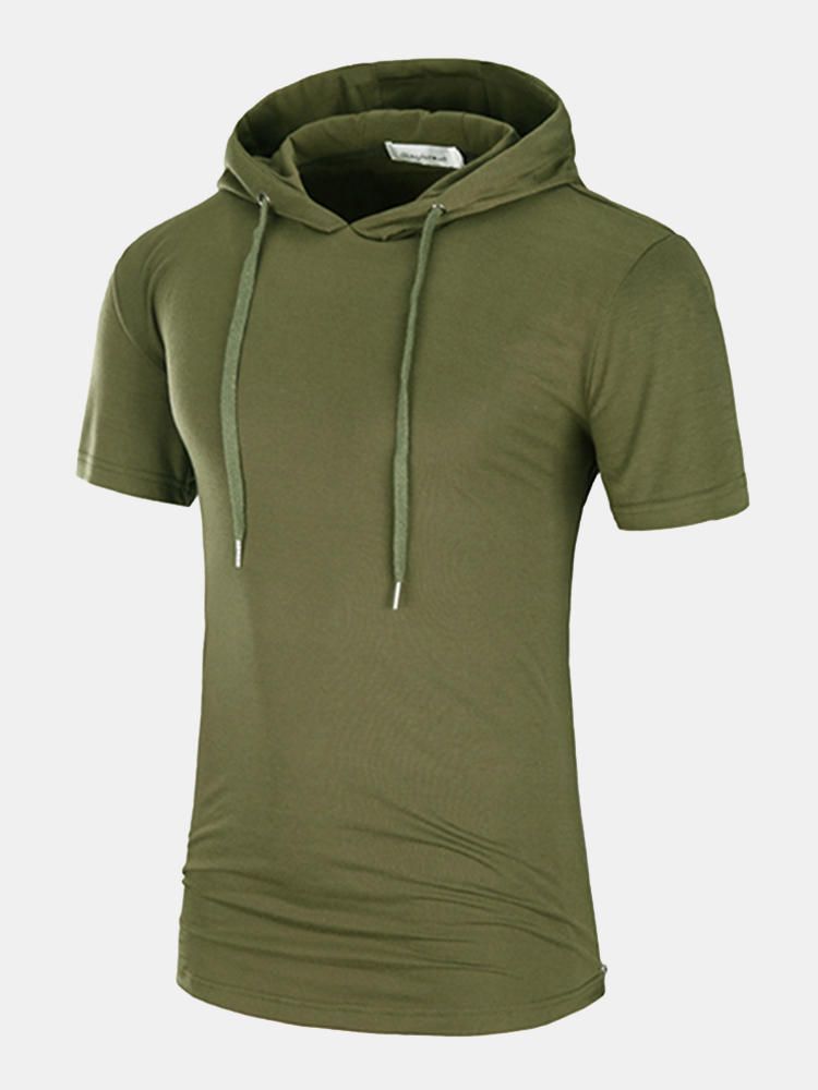 Camiseta Larga Informal Con Capucha Para Hombre De Verano Camiseta Deportiva De Camuflaje Con Mangas Cortas