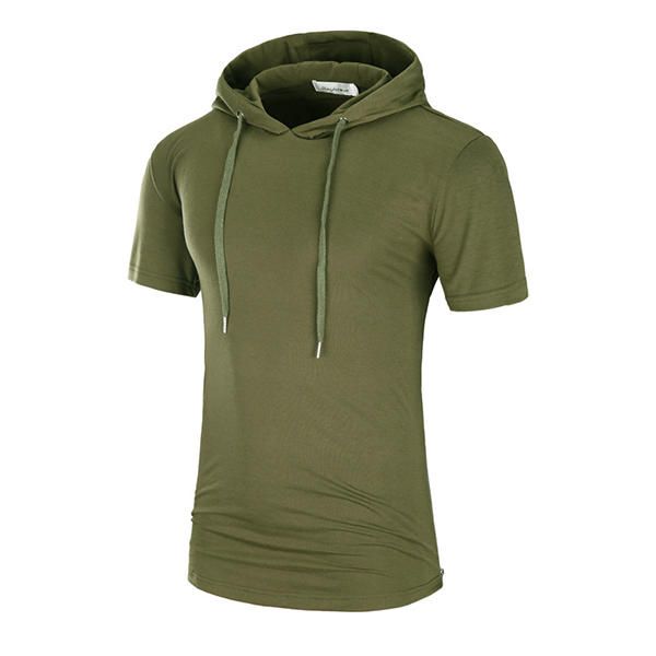 Camiseta Larga Informal Con Capucha Para Hombre De Verano Camiseta Deportiva De Camuflaje Con Mangas Cortas