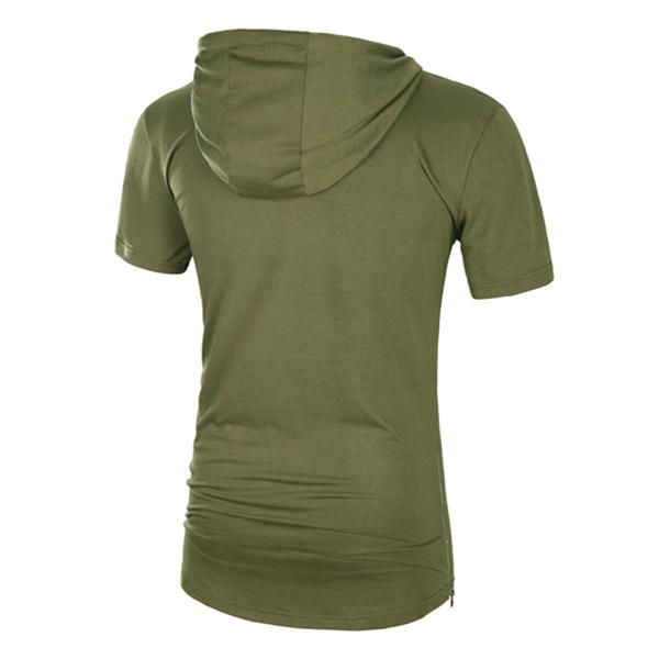 Camiseta Larga Informal Con Capucha Para Hombre De Verano Camiseta Deportiva De Camuflaje Con Mangas Cortas