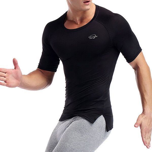 Camisetas Deportivas De Compresión De Secado Rápido Elásticas Camiseta Deportiva Ajustada Transpirable Con Dobladillo Dividido Para Hombres