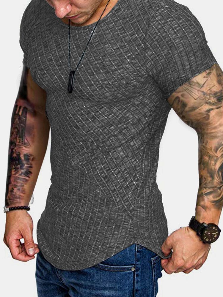 Camisetas Deportivas De Manga Corta Con Cuello Redondo De Color Liso Para Hombre