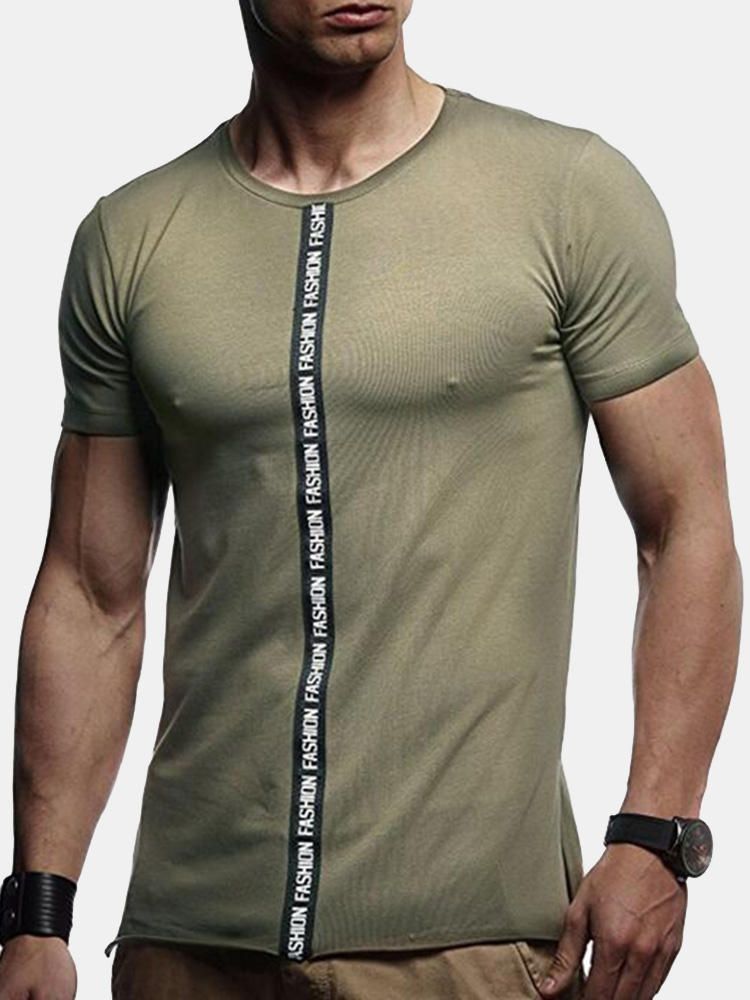 Camisetas Informales De Verano Con Estampado De Letras De Costura De Cinta Para Hombre