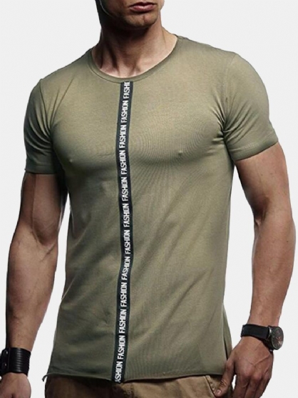 Camisetas Informales De Verano Con Estampado De Letras De Costura De Cinta Para Hombre