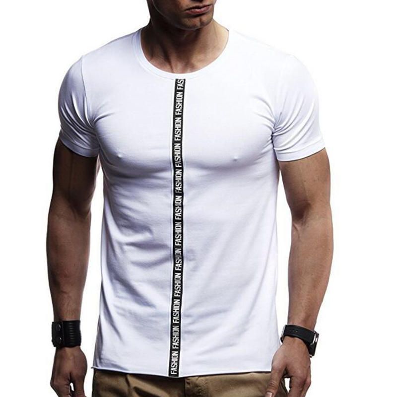 Camisetas Informales De Verano Con Estampado De Letras De Costura De Cinta Para Hombre