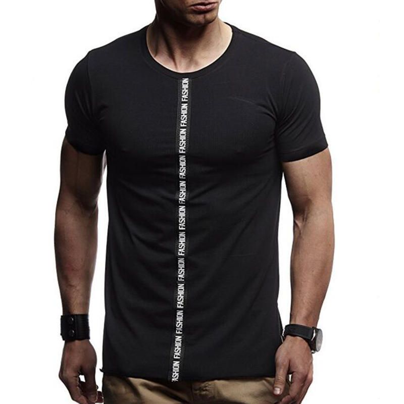 Camisetas Informales De Verano Con Estampado De Letras De Costura De Cinta Para Hombre